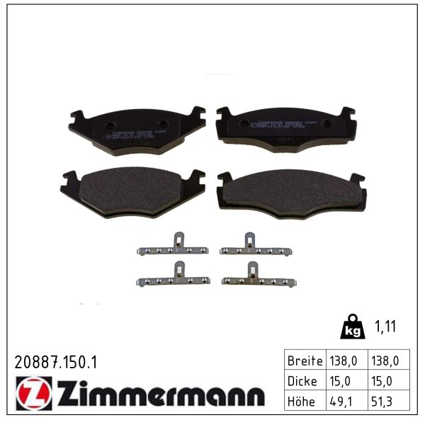 ZIMMERMANN Bremseklodser 208871501 foraksel for VAG