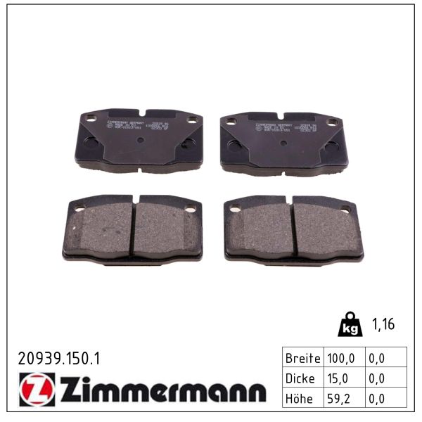 ZIMMERMANN Bremseklodser 209391501 foraksel for OPEL VAUXHALL