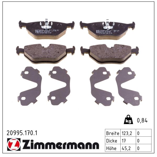 ZIMMERMANN Bremseklodser 209951701 bagaksel for BMW