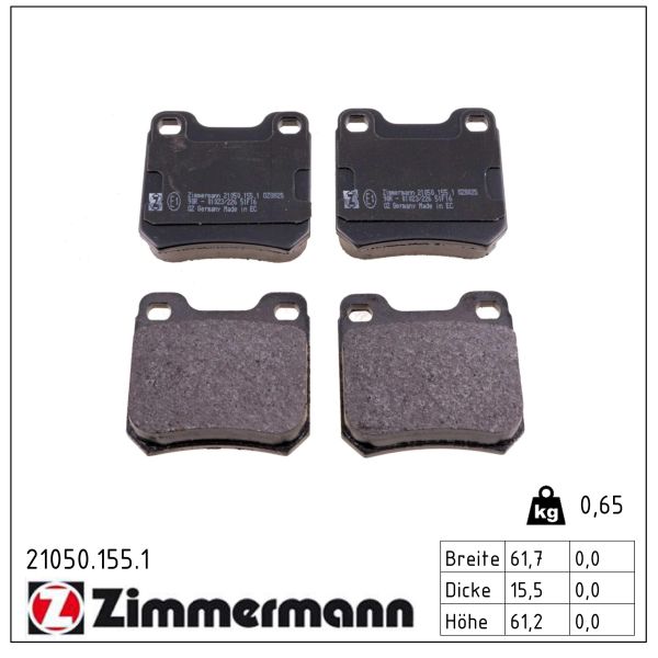 ZIMMERMANN Bremseklodser 210501551 bagaksel for OPEL SAAB VAUXHALL