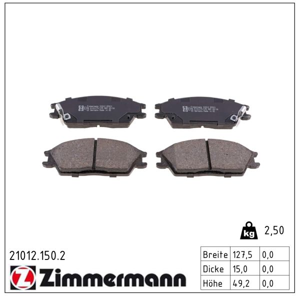 ZIMMERMANN Bremseklodser 210121502 foraksel for HONDA HYUNDAI