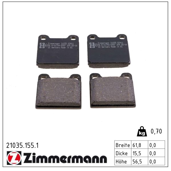ZIMMERMANN Bremseklodser 210351551 bagaksel for MERCEDES-BENZ