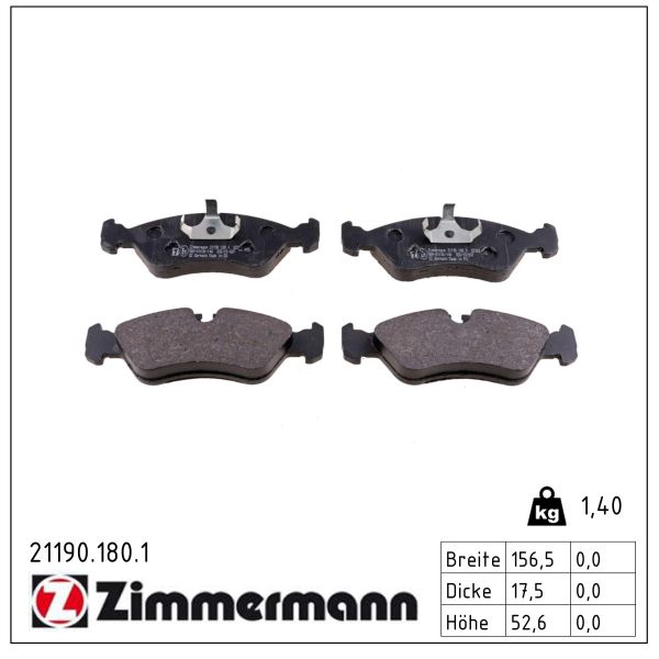ZIMMERMANN Bremseklodser 211901801 foraksel for OPEL VAUXHALL DAEWOO