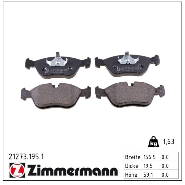 ZIMMERMANN Bremseklodser 212731951 foraksel for VOLVO