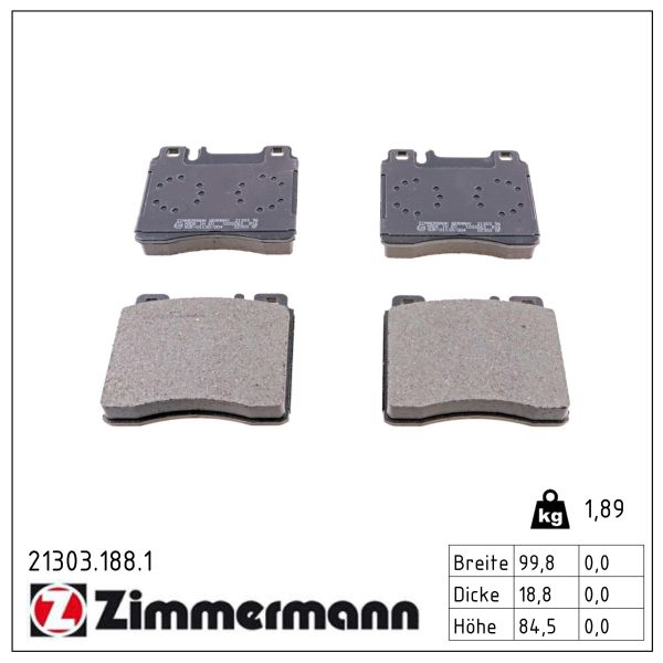 ZIMMERMANN Bremseklodser 213031881 foraksel for MERCEDES-BENZ