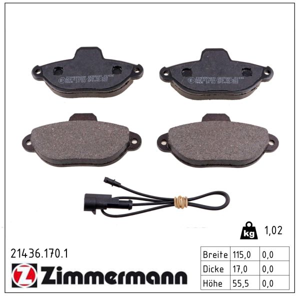 ZIMMERMANN Bremseklodser 214361701 foraksel for FIAT