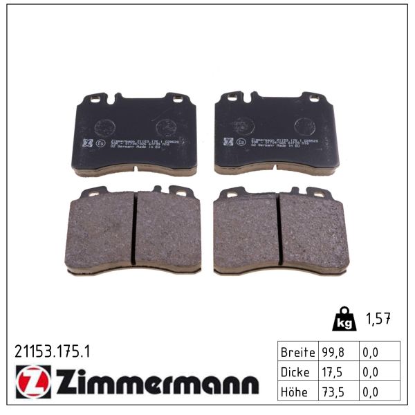 ZIMMERMANN Bremseklodser 211531751 foraksel for MERCEDES-BENZ