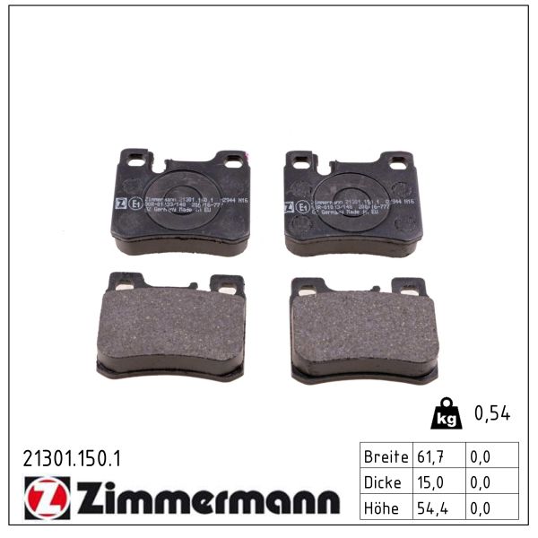 ZIMMERMANN Bremseklodser 213011501 bagaksel for MERCEDES-BENZ