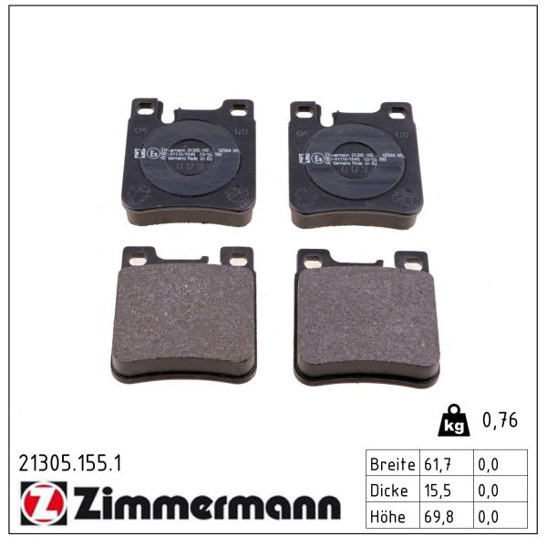 ZIMMERMANN Bremseklodser 213051551 bagaksel for MERCEDES-BENZ CHRYSLER