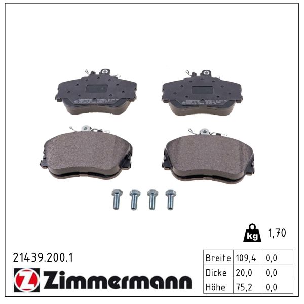 ZIMMERMANN Bremseklodser 214392001 foraksel for MERCEDES-BENZ