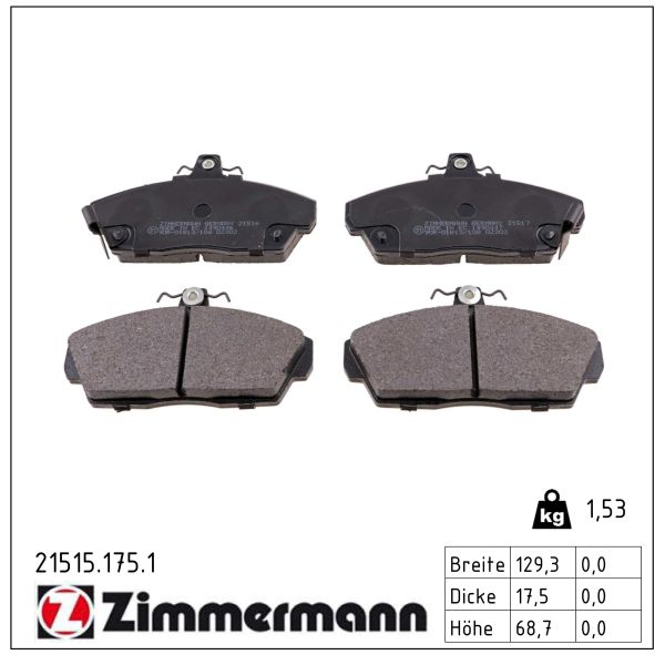 ZIMMERMANN Bremseklodser 215151751 foraksel for HONDA ROVER
