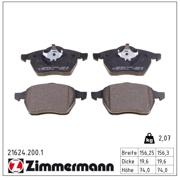 ZIMMERMANN Bremseklodser 216242001 foraksel for VAG