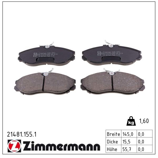 ZIMMERMANN Bremseklodser 214811551 foraksel for FORD NISSAN