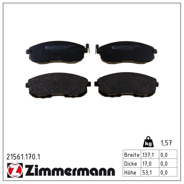 ZIMMERMANN Bremseklodser 215611701 foraksel for NISSAN INFINITI