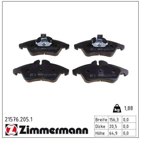 ZIMMERMANN Bremseklodser 215762051 foraksel for MERCEDES-BENZ