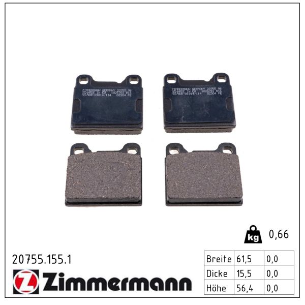ZIMMERMANN Bremseklodser 207551551 bagaksel for VOLVO