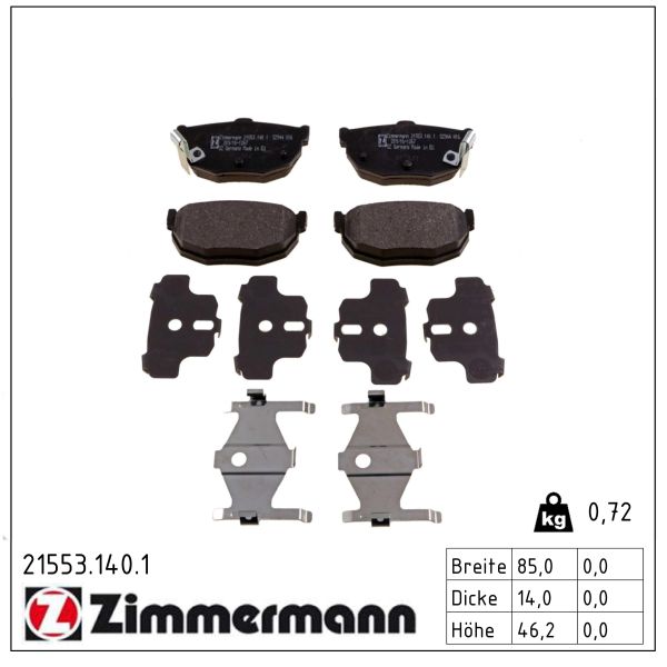 ZIMMERMANN Bremseklodser 215531401 bagaksel for NISSAN HYUNDAI KIA