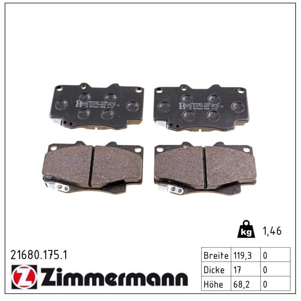 ZIMMERMANN Bremseklodser 216801751 foraksel for TOYOTA