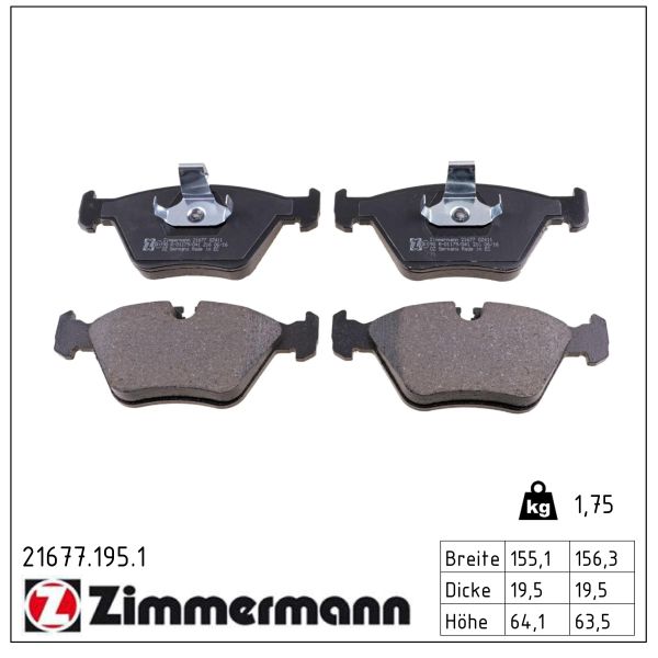 ZIMMERMANN Bremseklodser 216771951 foraksel for BMW