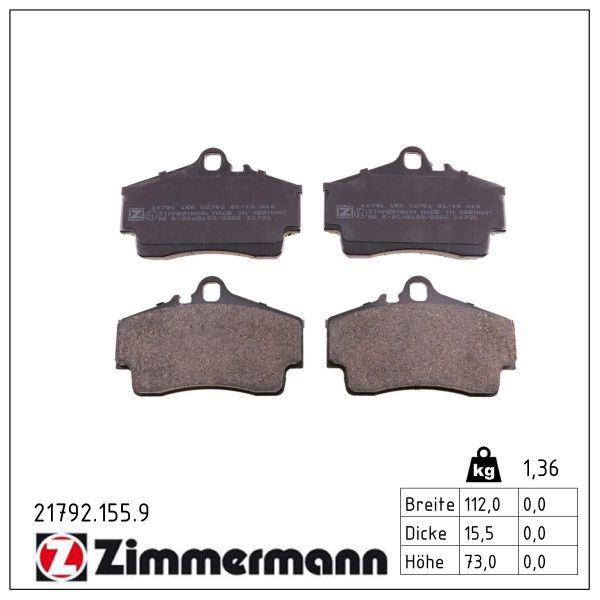 ZIMMERMANN Bremseklodser 217921559 bagaksel for PORSCHE