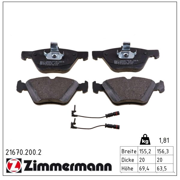 ZIMMERMANN Bremseklodser 216702002 foraksel for CHRYSLER MERCEDES-BENZ