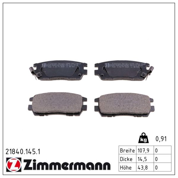 ZIMMERMANN Bremseklodser 218401451 bagaksel for MITSUBISHI