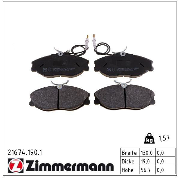 ZIMMERMANN Bremseklodser 216741901 foraksel for CITROËN/PEUGEOT