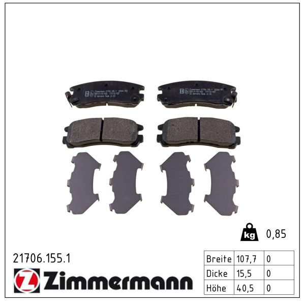 ZIMMERMANN Bremseklodser 217061551 bagaksel for CADILLAC MITSUBISHI