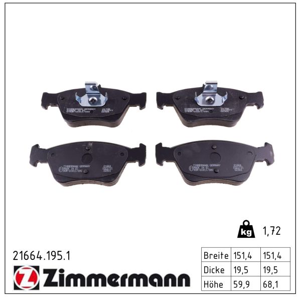 ZIMMERMANN Bremseklodser 216641951 foraksel for MERCEDES-BENZ