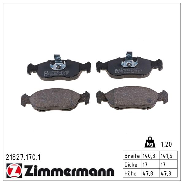 ZIMMERMANN Bremseklodser 218271701 foraksel for CITROËN/PEUGEOT