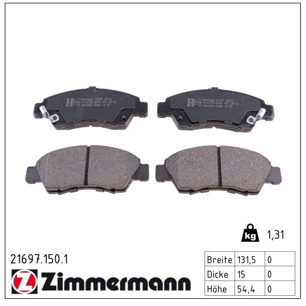 ZIMMERMANN Bremseklodser 216971501 foraksel for HONDA HONDA (GAC)