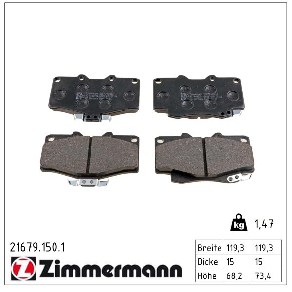 ZIMMERMANN Bremseklodser 216791501 foraksel for TOYOTA VAG