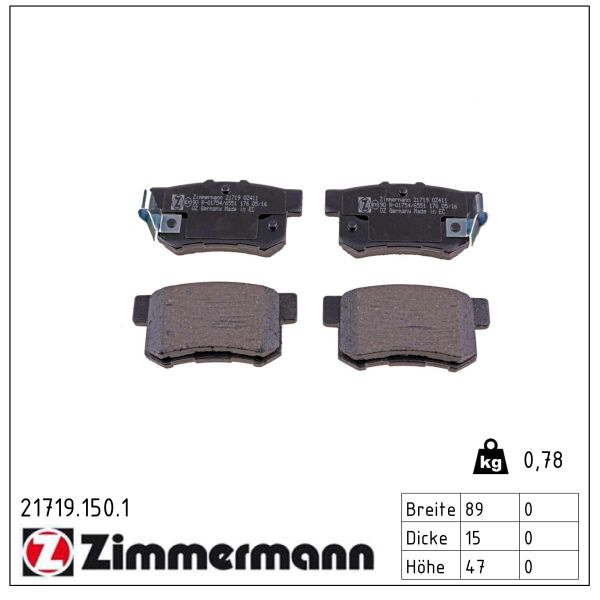 ZIMMERMANN Bremseklodser 217191501 bagaksel for HONDA (GAC) HONDA HONDA (DONGFENG) ROVER MG SUZUKI ACURA
