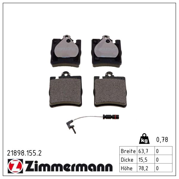 ZIMMERMANN Bremseklodser 218981552 bagaksel for MERCEDES-BENZ