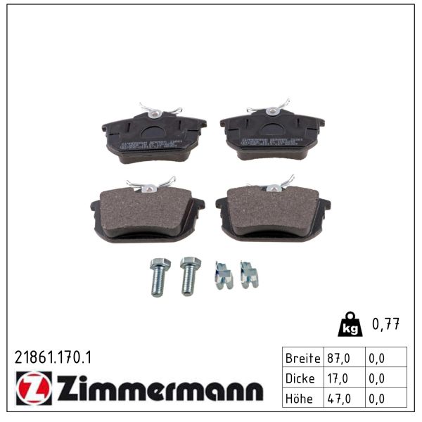 ZIMMERMANN Bremseklodser 218611701 bagaksel for MITSUBISHI