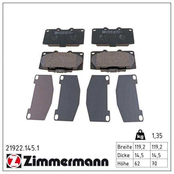ZIMMERMANN Bremseklodser 219221451 foraksel for SUBARU