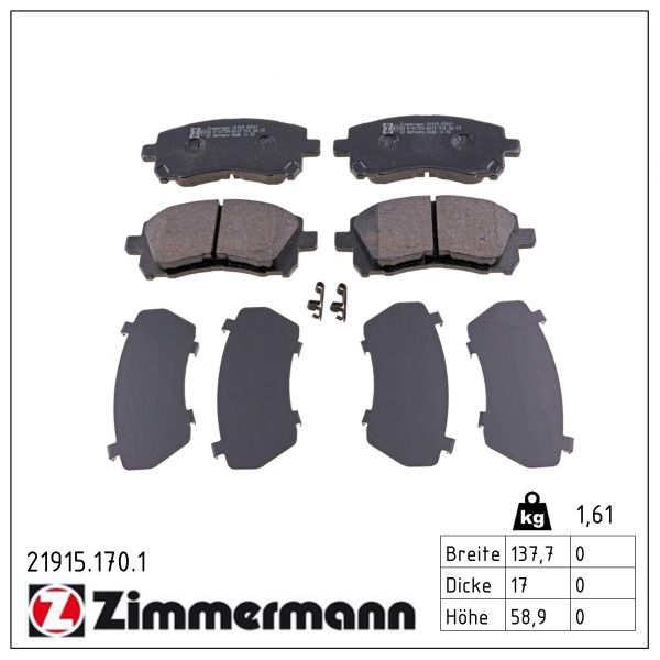 ZIMMERMANN Bremseklodser 219151701 foraksel for SUBARU