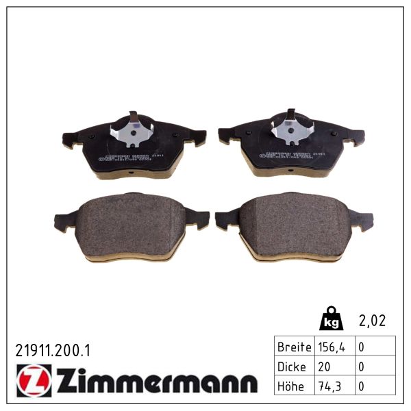 ZIMMERMANN Bremseklodser 219112001 foraksel for VAG