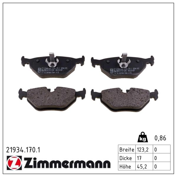 ZIMMERMANN Bremseklodser 219341701 bagaksel for ROVER SAAB BMW (BRILLIANCE) BMW MG