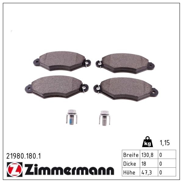 ZIMMERMANN Bremseklodser 219801801 foraksel for CITROËN/PEUGEOT RENAULT
