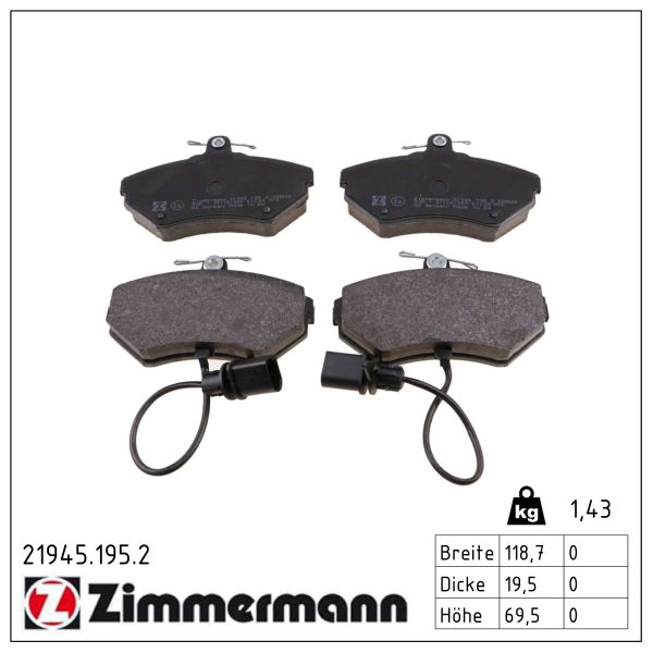 ZIMMERMANN Bremseklodser 219451952 foraksel for VAG