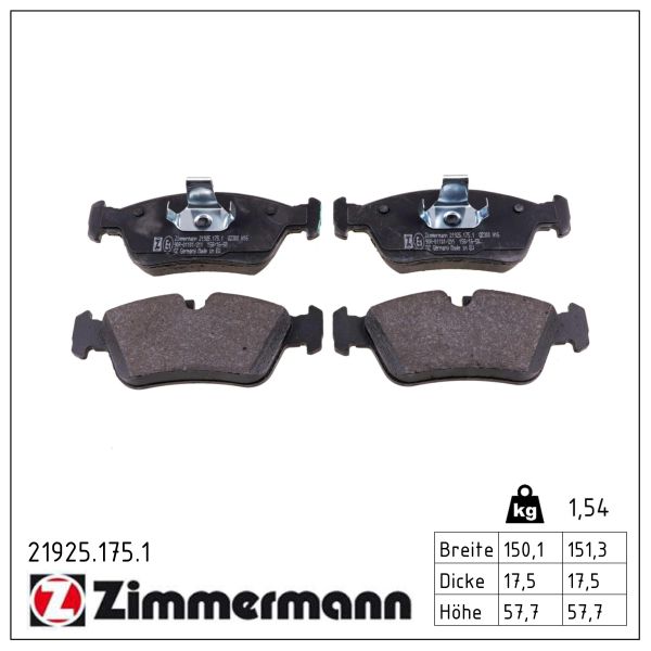 ZIMMERMANN Bremseklodser 219251751 foraksel for BMW BMW (BRILLIANCE)