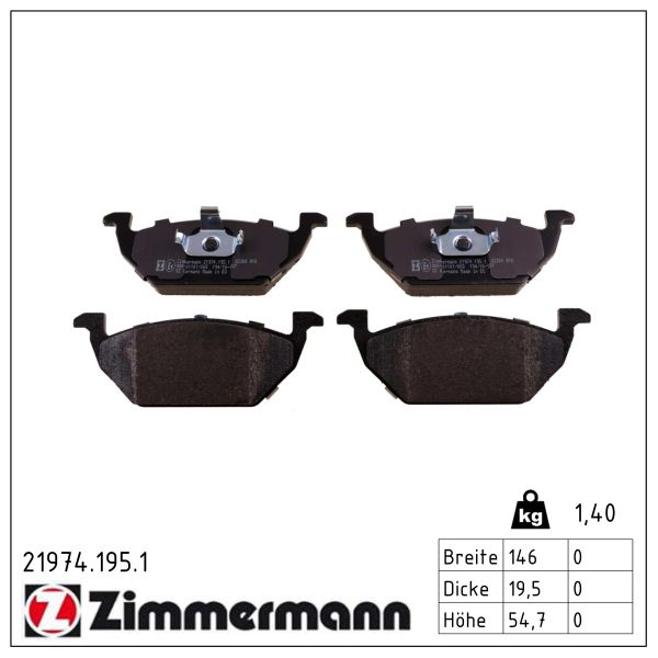 ZIMMERMANN Bremseklodser 219741951 foraksel for VAG SKODA (SVW)