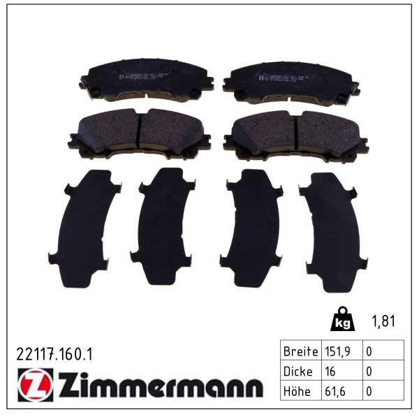 ZIMMERMANN Bremseklodser 221171601 foraksel for NISSAN RENAULT INFINITI