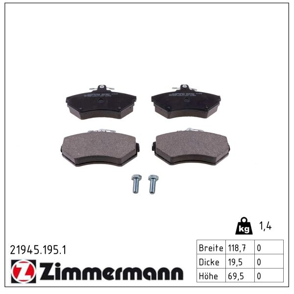 ZIMMERMANN Bremseklodser 219451951 foraksel for VAG
