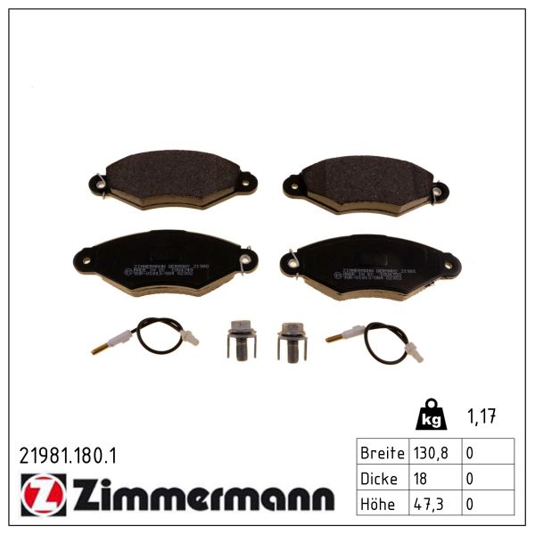 ZIMMERMANN Bremseklodser 219811801 foraksel for NISSAN RENAULT