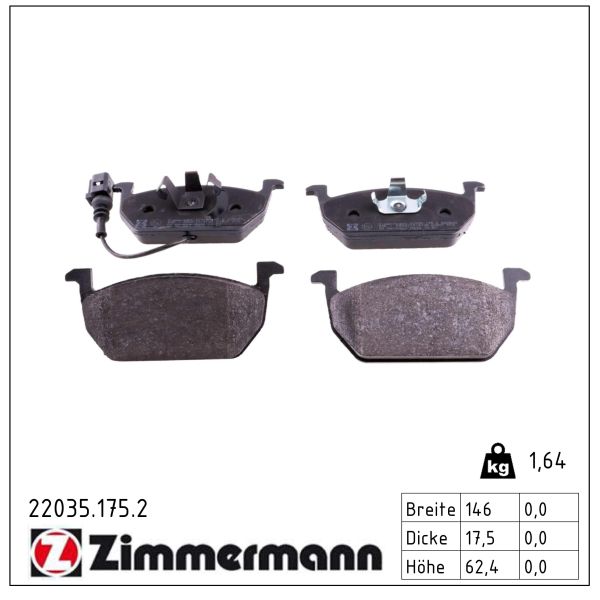 ZIMMERMANN Bremseklodser 220351752 foraksel for VAG