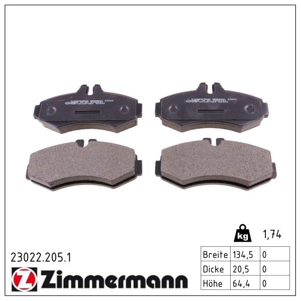 ZIMMERMANN Bremseklodser 230222051 foraksel for MERCEDES-BENZ