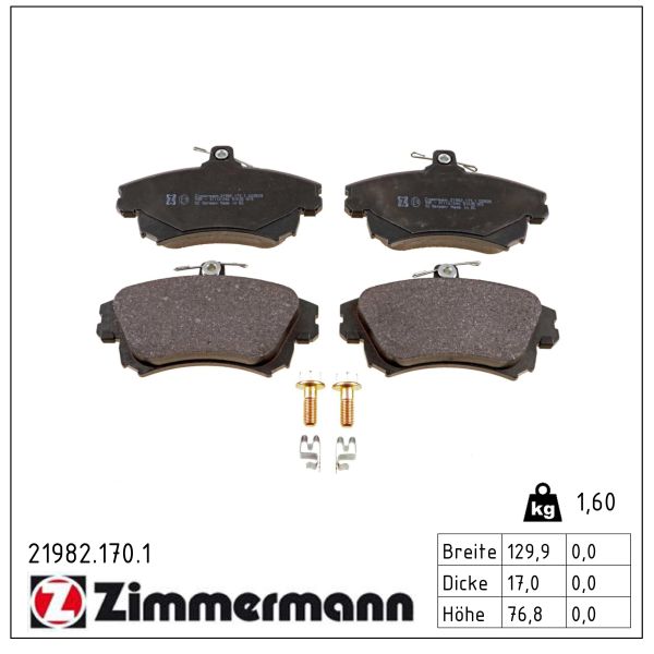 ZIMMERMANN Bremseklodser 219821701 foraksel for VOLVO MITSUBISHI SMART