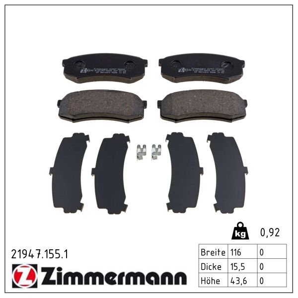 ZIMMERMANN Bremseklodser 219471551 bagaksel for LEXUS TOYOTA MITSUBISHI